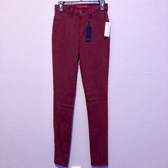 High Waisted Maroon Skinny Jeans - Picture 3 of 6